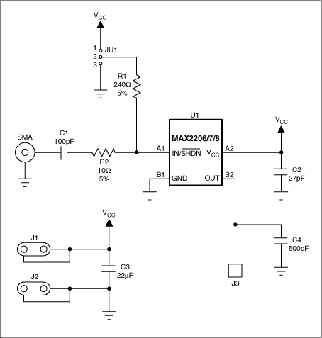 図3. MAX2208評価キットの回路図。