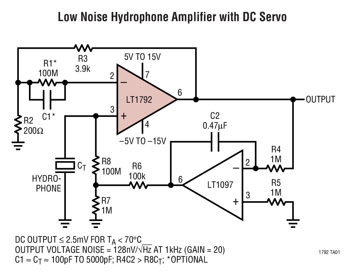 Low Noise Hydrophone Amplifier with DC Servo