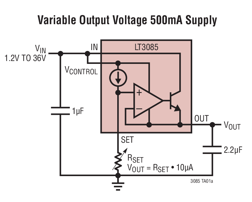 Variable Output Voltage 500mA Supply