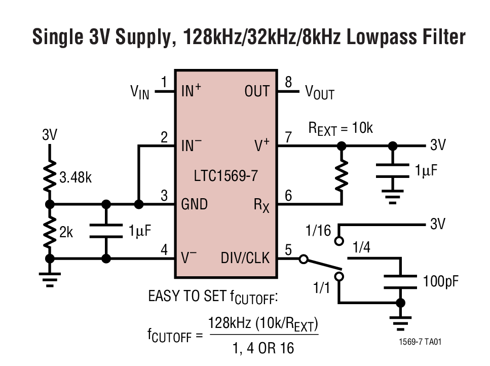 Single 3V Supply, 128kHz/32kHz/8kHz Lowpass Filter