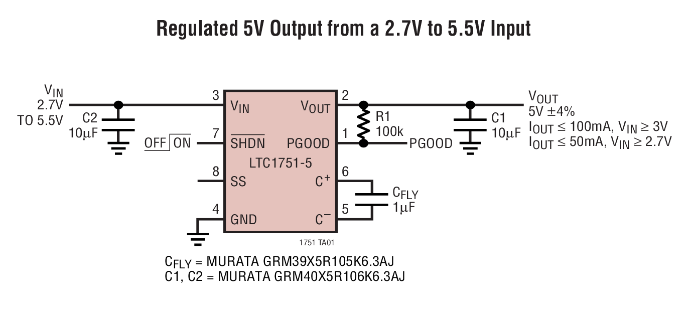 Regulated 5V Output from a 2.7V to 5.5V Input