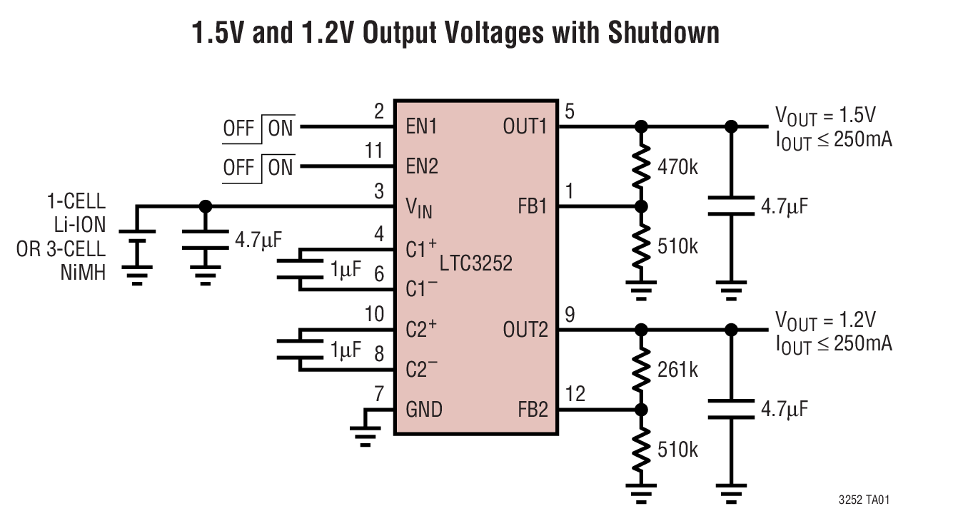 1.5V and 1.2V Output Voltages with Shutdown