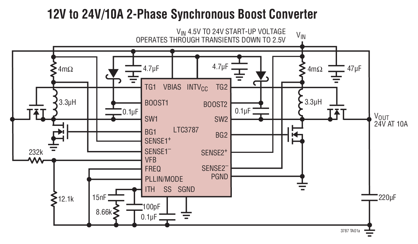 12V to 24V/10A 2-Phase Synchronous Boost Converter