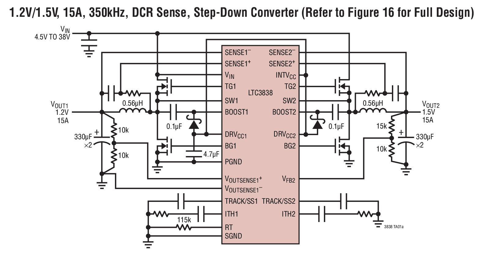 1.2V/1.5V, 15A, 350kHz, DCR Sense, Step-Down Converter (Refer to Figure 16 for Full Design)