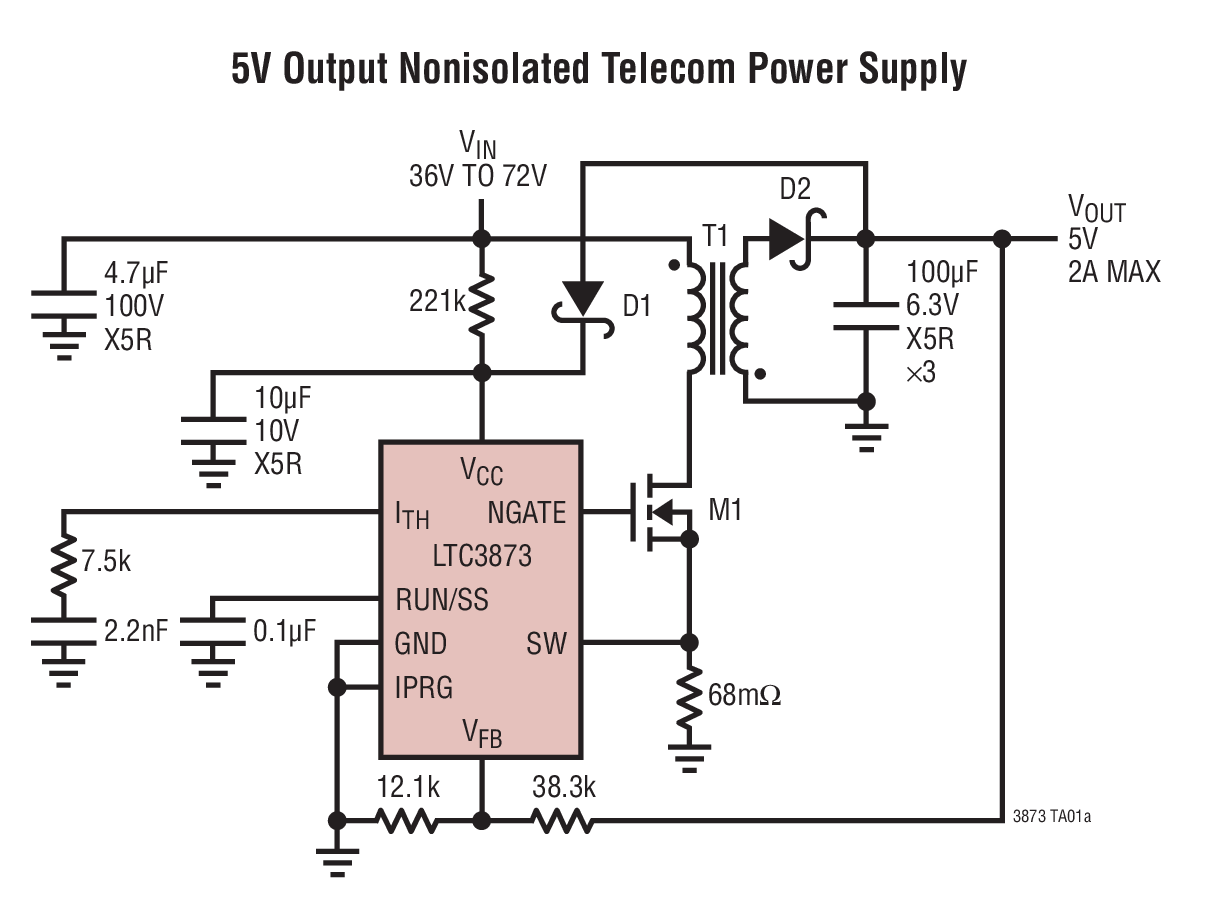 5V Output Nonisolated Telecom Power Supply