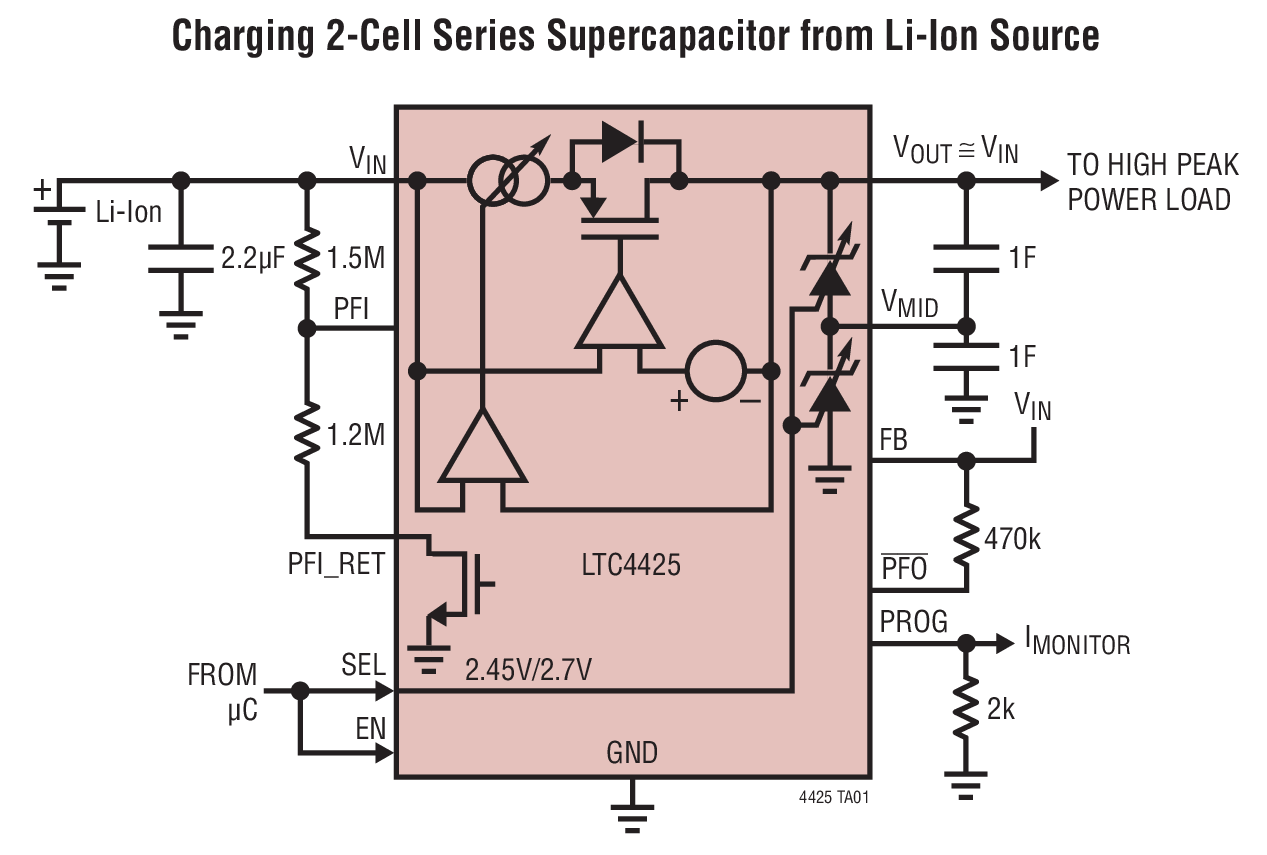 Charging 2-Cell Series Supercapacitor from Li-Ion Source
