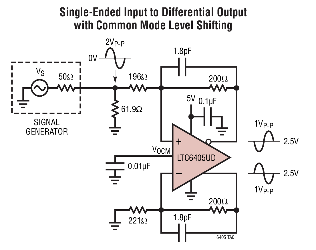 Single-Ended Input to Differential Output  with Common Mode Level Shifting