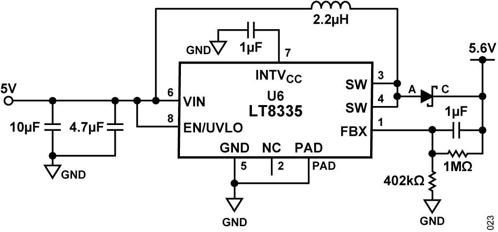 図 13. 5.6V の出力を得る場合の LT8335 のブロック図