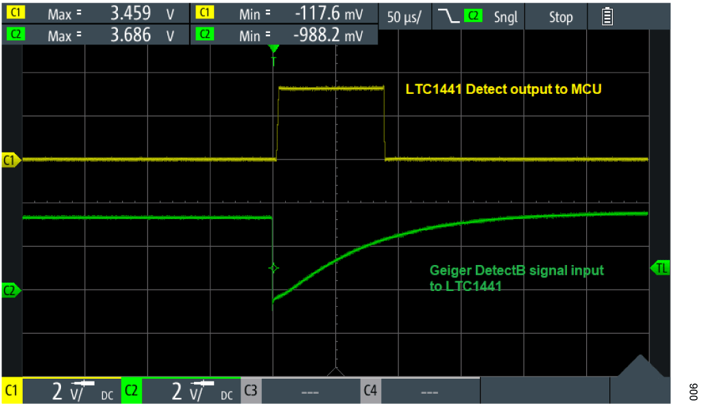 図 6. ガイガー・ミュラー出力パルス検出と LTC1441 出力パルス