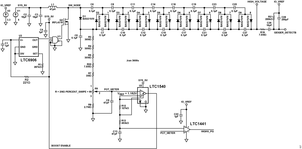 図 7. 高電圧電源の LTspice シミュレーション