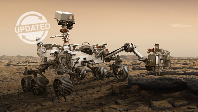 3D rendering of NASA's Mars Perseverance Rover on Mars