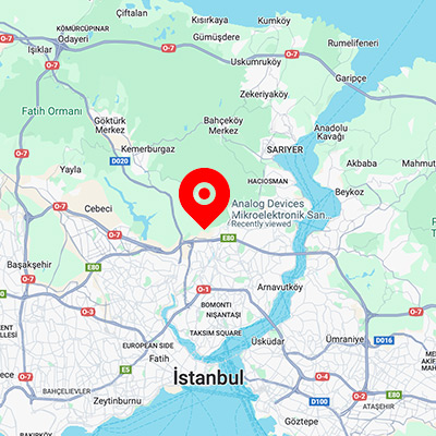 Map view highlighting the location of Analog Devices in Istanbul, Turkey, marked with a red location pin.