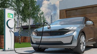 electric car charging at public station