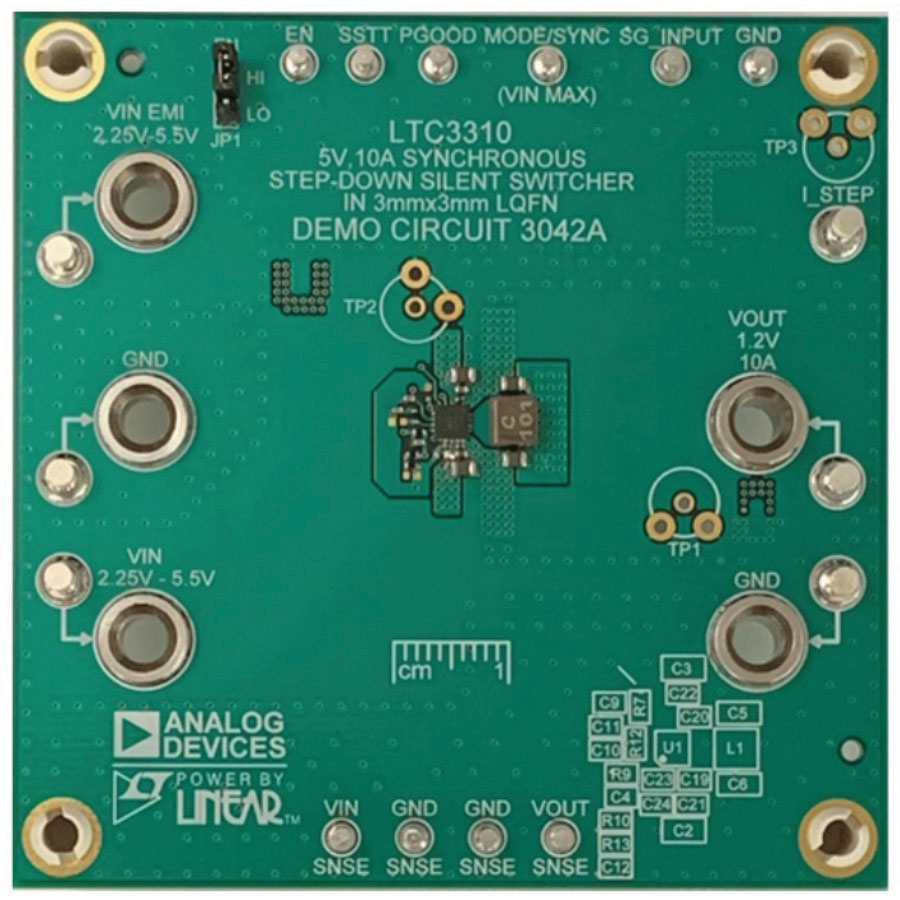 図7. LTC3310Sを使用した回路の実装例。同ICはMOSFETを内蔵する小型品なので、真のPOLコンバータを実現できます。