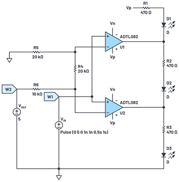 図16. LEDを使用した電圧レベルの表示計
