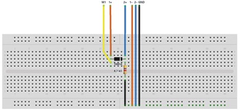 図7. ブレッドボードにおける半波整流器の接続図