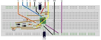 図28. ブレッドボードにおける絶対値回路の接続図