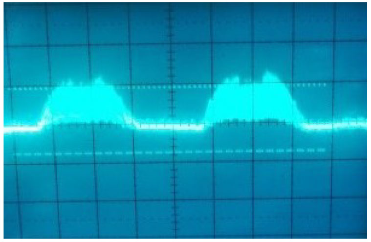 図3 . アンプの出力において問題となる120Hz のノイズ( 0.1V/div、2ミリ秒/div )