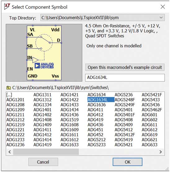 図3. LTspiceのライブラリの例。数多くのSPICEモデルが用意されています。