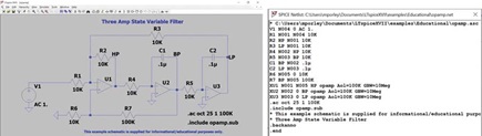 Figure 6. A three-amp state variable filter sample SPICE model.